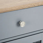 Buffet bas 2 portes bleu clair avec tiroirs, porte-verres et passe-câbles