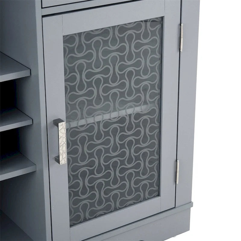 Buffet bas 2 portes bleu clair avec tiroirs, porte-verres et passe-câbles