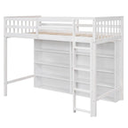 Lit mezzanine jumeau blanc/gris avec étagères et échelle, 1 personne