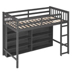 Lit mezzanine jumeau blanc/gris avec étagères et échelle, 1 personne