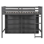 Lit mezzanine jumeau blanc/gris avec étagères et échelle, 1 personne