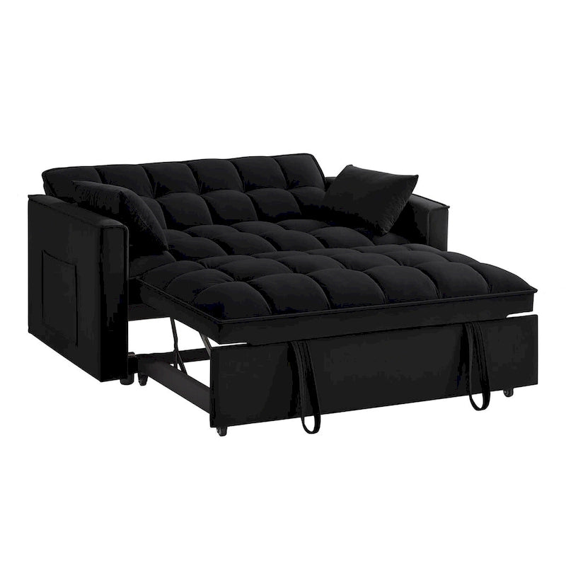 Canapé-lit convertible 2 places en velours noir / taupe / bleu marine