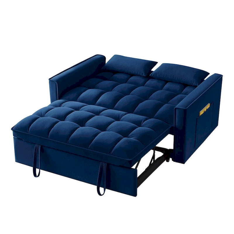 Canapé-lit convertible 2 places en velours noir / taupe / bleu marine
