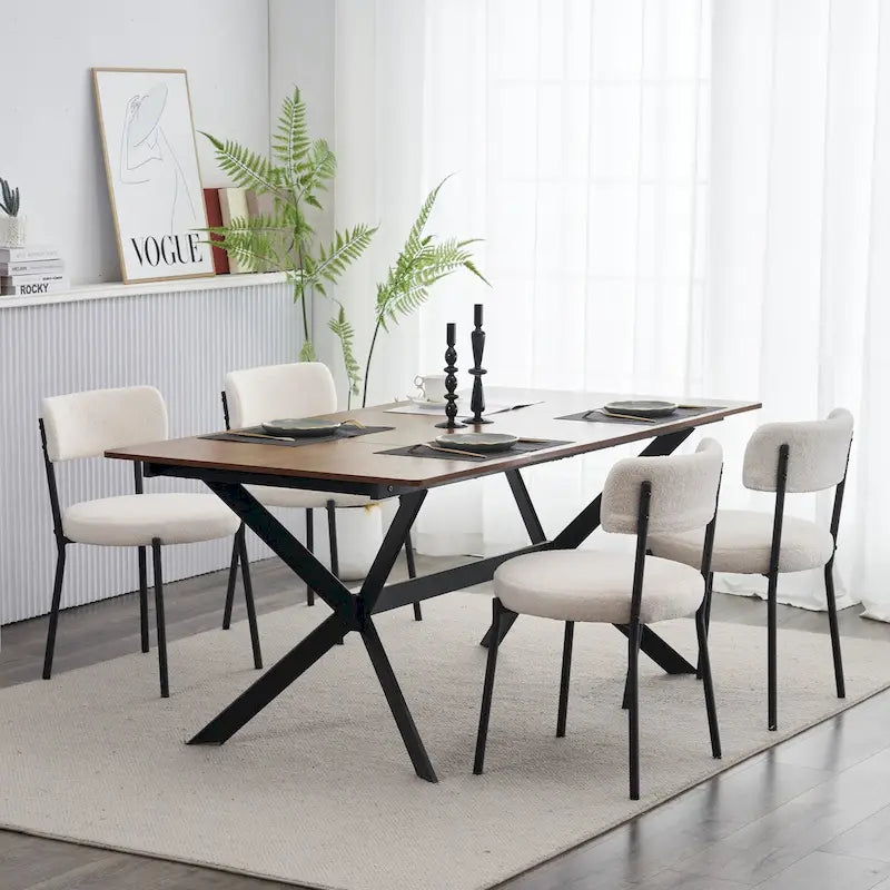 Chaise de salle à manger capitonnée blanche/noire avec cadre en métal, lot de 4