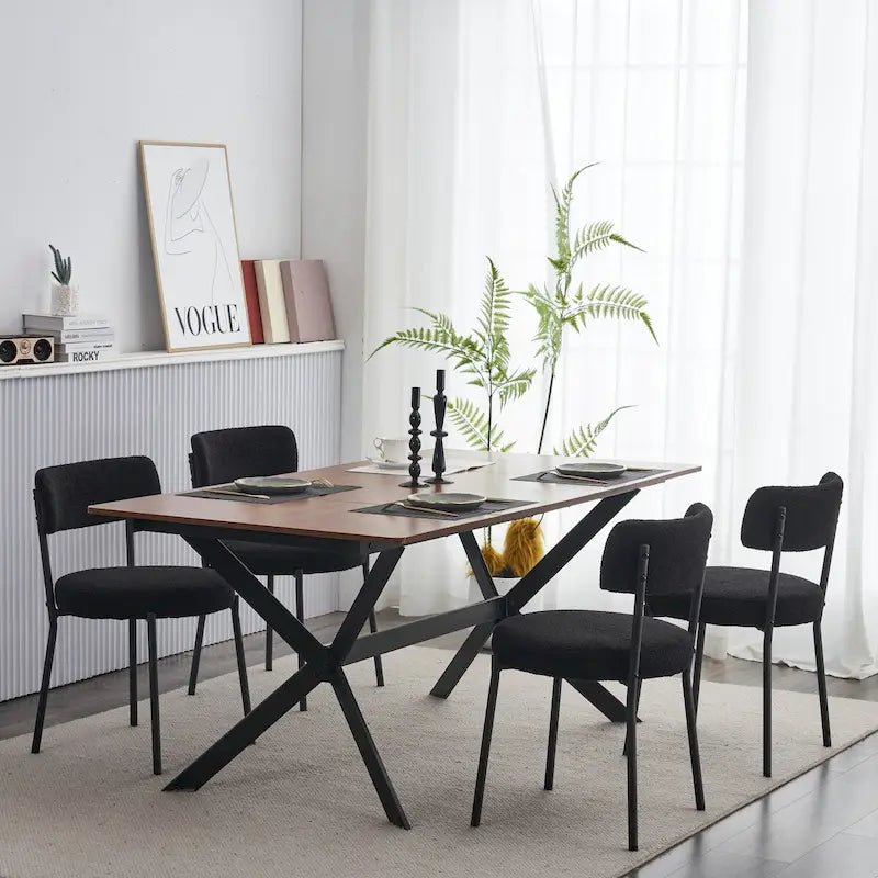 Chaise de salle à manger capitonnée blanche/noire avec cadre en métal, lot de 4