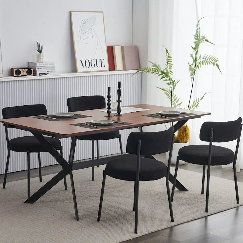 Chaise de salle à manger capitonnée blanche/noire avec cadre en métal, lot de 4