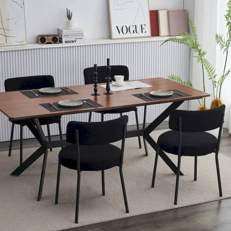 Chaise de salle à manger capitonnée blanche/noire avec cadre en métal, lot de 4