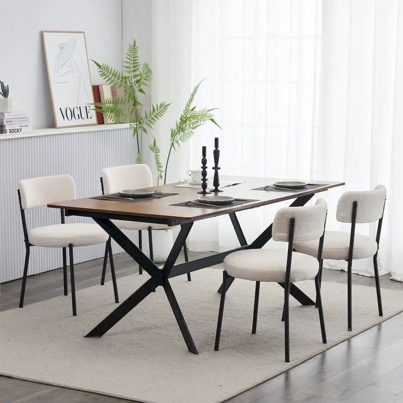 Chaise de salle à manger capitonnée blanche/noire avec cadre en métal, lot de 4