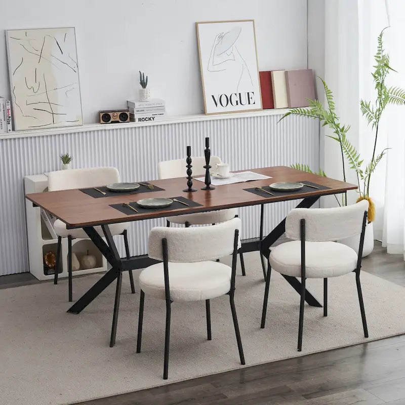 Chaise de salle à manger capitonnée blanche/noire avec cadre en métal, lot de 4