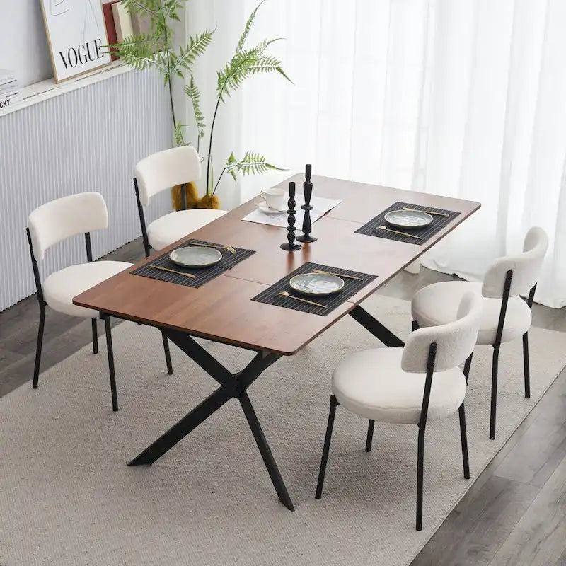 Chaise de salle à manger capitonnée blanche/noire avec cadre en métal, lot de 4
