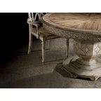 Table à manger ronde extensible, blanc vieilli, 4 à 6 places